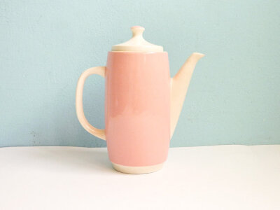 Vintage Ceramic Teapot Pink White Bicolor Houseware Decor