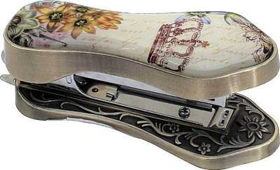 Regency Stapler Beautiful bindery occurs from a flourished desk tool with classical imagery. Note antique-cast base. Uses size #10 mini staples. 4”. May vary slightly from shown.