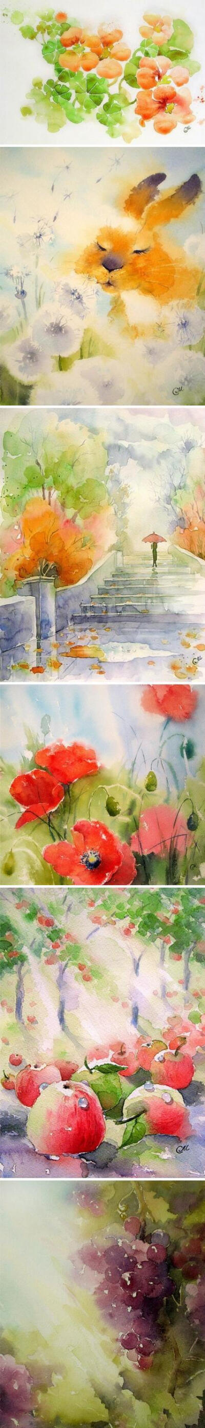俄罗斯的艺术家Stitch Mary 的柔和水彩作品。好柔柔的感觉。【阿团丸子】