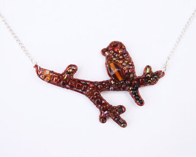 MADE TO ORDER: Bird On A Branch Beaded Necklace