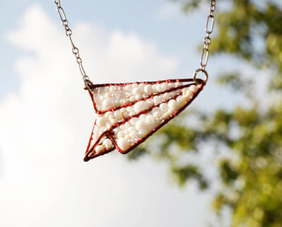 MADE TO ORDER: Paper Airplane Beaded Necklace