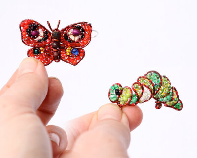 MADE TO ORDER: Butterfly and Caterpillar Beaded Earrings