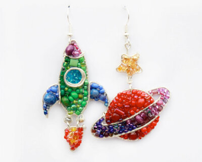 MADE TO ORDER: Rocket and Planet Beaded Earrings