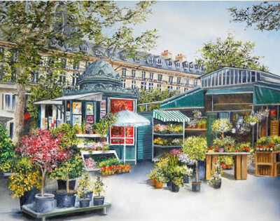 Marie- Claire Houmeau--Marché aux Fleurs PARIS、巴黎、绘画、水彩、花卉、田园、爱琴海、Marie Claire Houmeau、风景、云、海、浪漫