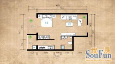 旭辉奥都-一居室-57㎡-户型图装修效果图