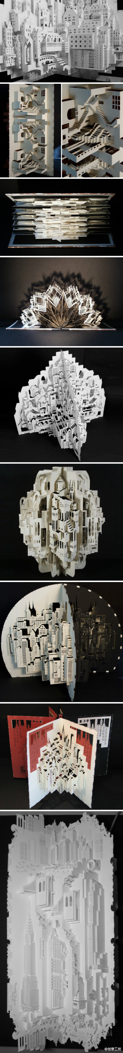 来自阿姆斯特丹的剪纸艺术家Ingrid Siliakus的立体剪纸建筑作品，细节精细而丰富，极富创造力。