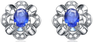 伊士蔓-白18K金蓝宝石耳钉