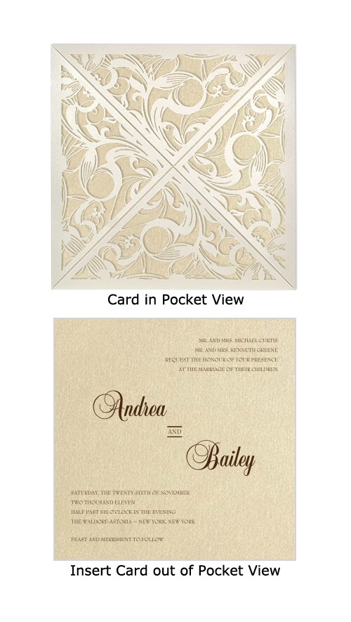 Off-White Shimmer Laser Cut Couture Wedding Invitation Styles