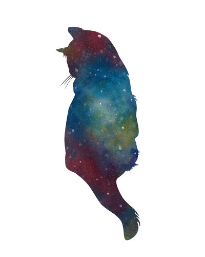 Cat Watercolor PRINT - Galaxy, Deep Space, Stars, Cat Silhouette, Open Edition.jpg