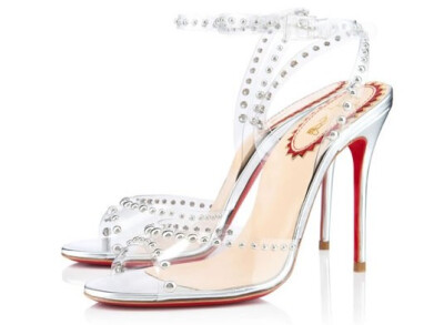 Christian Louboutin [Icone A Clous] Silver PVC Heel Height: 100mm