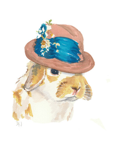 Rabbit Watercolour, Original Watercolour, Nursery Art, Rabbit in a Hat, Handmade.jpg