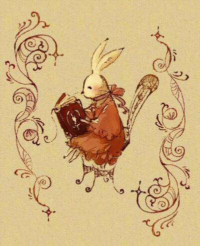{复古}兔兔小姐在很认真的看书呢。色调真是完美。花纹真是细腻。【阿团丸子】
