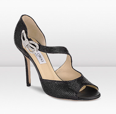 Jimmy Choo Secret Black Glitter Fabric Sandals