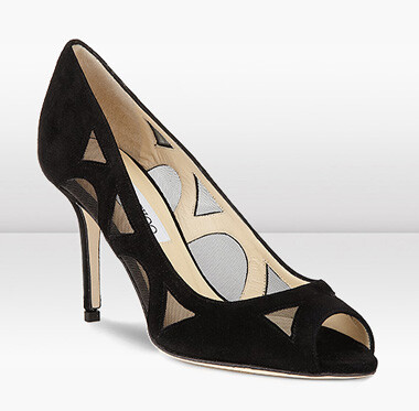 Jimmy Choo Black Suede Mesh Peep Toe Pumps