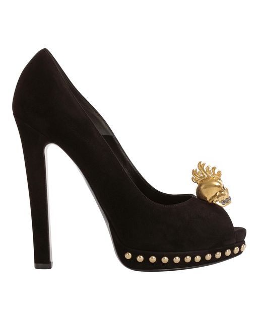 Alexander McQueen Black Suede Baroque Punk Skull Peep-Toe Heel Height: 135mm