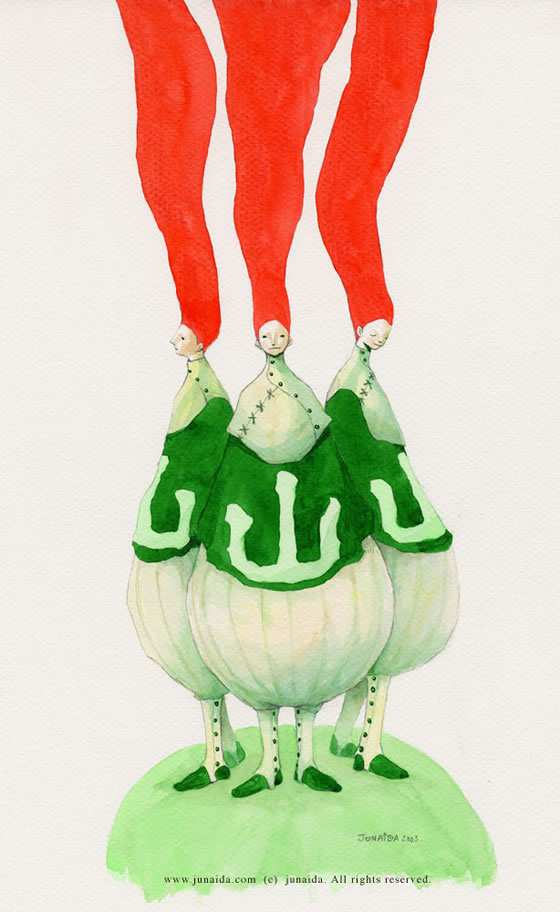 手绘水粉junaida插画绿豆花