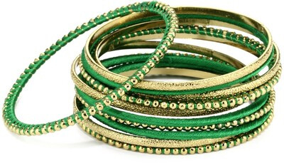 Amrita Singh "Bangle Bangle" Silk Threading with 18k Gold-Plated Green Bangle Bracelet