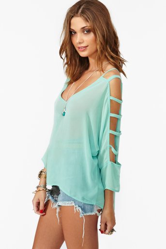 Dolman Cutout Top – Mint–$48.00