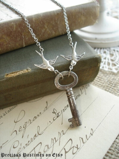 Love nest antique key necklace by shauna