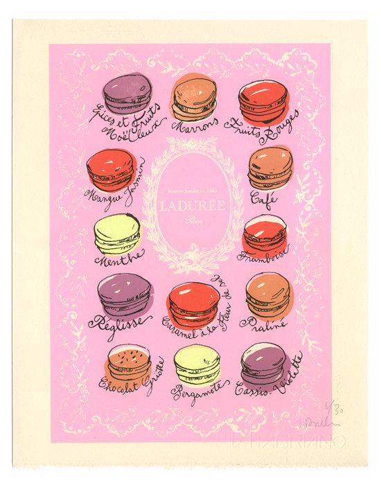 Macaron print - French Macaroons. Bubble pink macarons are back ! This is a new serie, with new colors. 5 colors : - Strawberry red - Purple/gray - Anise - Camel - Black