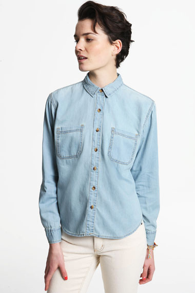 BDG Curved Hem Denim Shirt