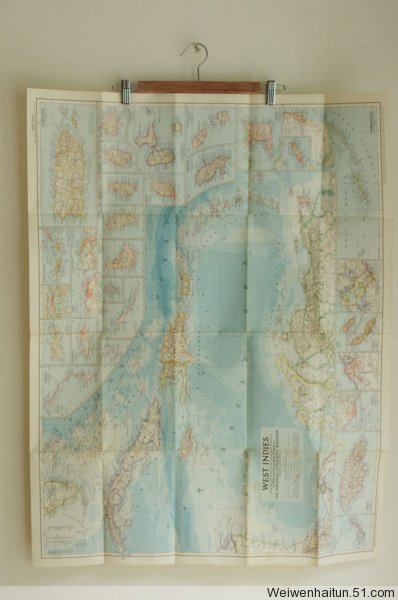 #纸制品#WEST INDIES 美国1954年古董地图