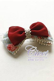 Civet 发饰 雪纺双层蝴蝶结弹簧夹 蕾丝边发夹 超质感头花 BA1