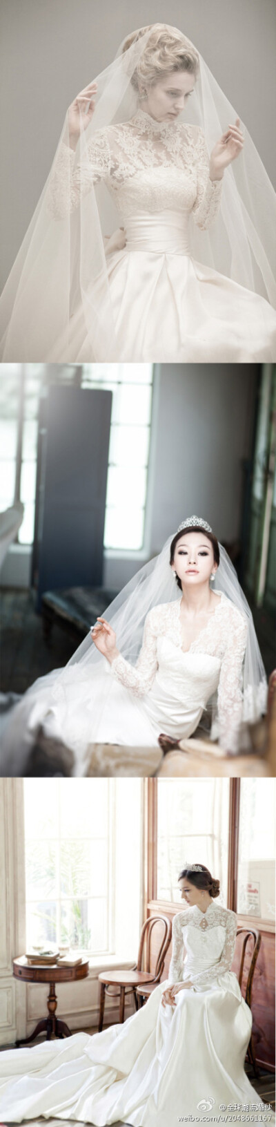 三款不同领口的长袖婚纱