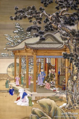 清郎世宁《平安春信图》--- 这是一幅人物肖像画，此幅画上并没有作者的