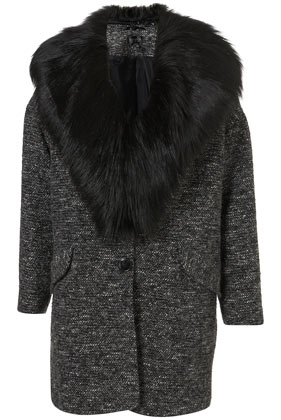 Textured Fur Collar Boyfriend Coat