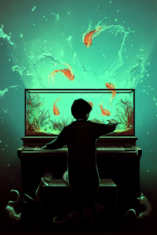 【插画】《Le Piano Aquarium》（钢琴水族箱），来自法国插画师Cyril Rolando，作品站点：http://t.cn/zW0BRz4。