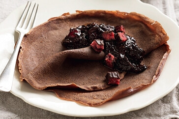 Chocolate crepes with choc-cherry sauce