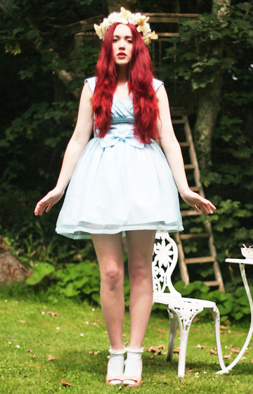 Dress, Headband, Socks, Heels