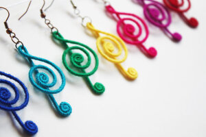 Treble Clef Earrings, Music Note Earrings, Musical Earrings, Rainbow Colors, red, pink, yellow, green, blue, navy, purple, black