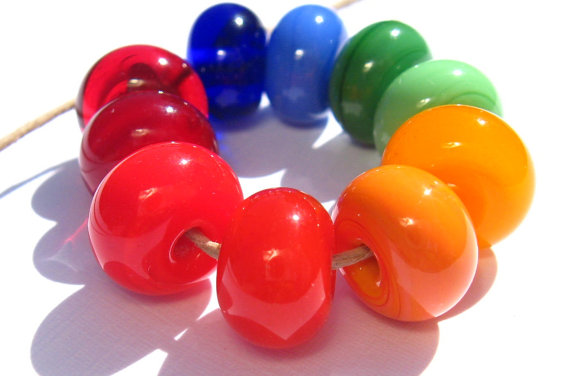 Rainbow Glass Spacers (10) - Handmade Lampwork Beads