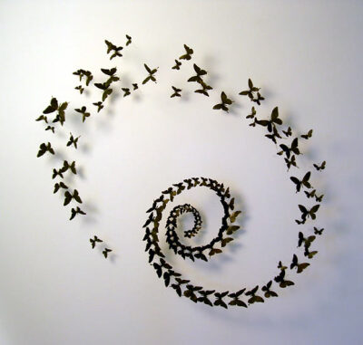 &quot;Epigram&quot;, 2007; aluminum (found cans), wire, soot; 46” x 50” x 11”; collection Microsoft Corporation, Fargo, ND