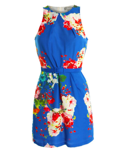 LOVE Blue Floral Placement Print Dress