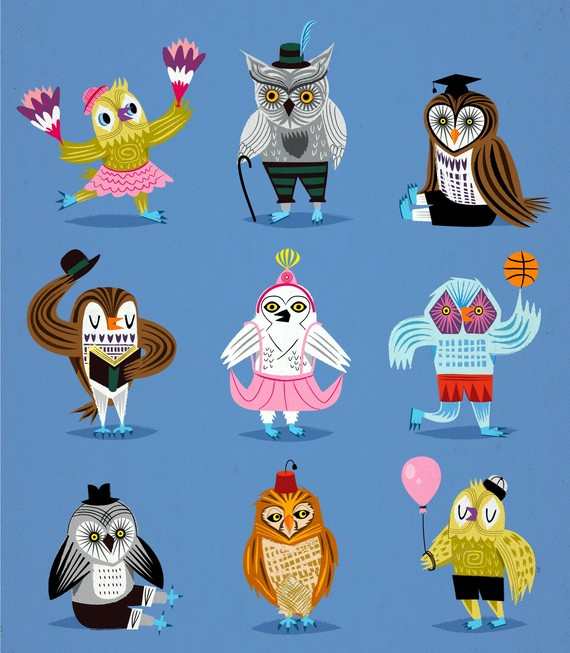 IOTA插图 - 穿衣服 - 儿童动物猫头鹰艺术的猫头鹰 - 限量版打印