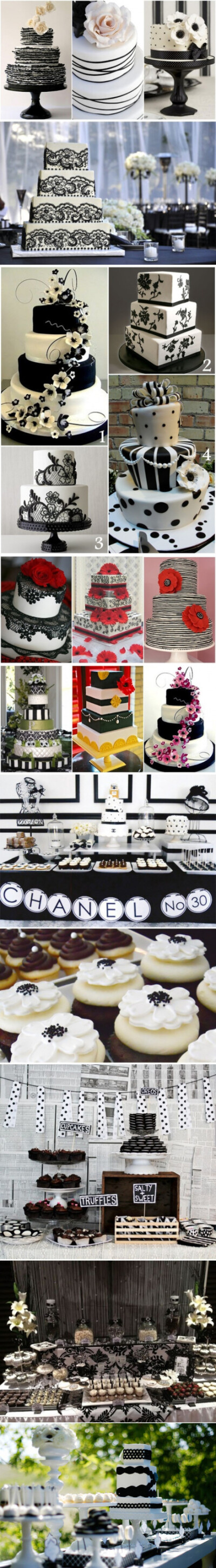 分享一系列黑白主题的婚礼蛋糕，喜欢吗~~