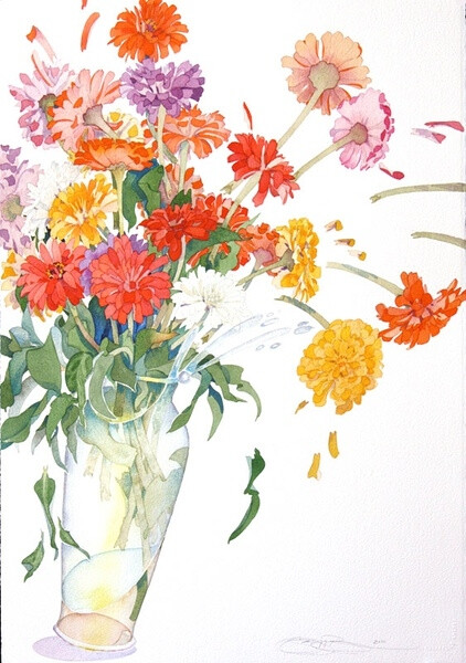 Gary Bukovnik水彩画，作者1947年出生于美国俄亥俄州克里夫兰,1967年毕业于克里夫兰艺术学院,后一直在旧金山生活和创作超过30年.他的艺术传达了一种里程碑式的高品质,主要使用水彩，单版画和石版画作为媒介，用功能强大的着色液融合他敏锐的感官，精妙绝伦的调色技术创造出生动,惊艳脱俗,令人赏心悦目的花卉和其它植物形象,准确再现了这些植物的大自然原始本色,永恒的美丽和沁人心脾,芳香扑面,婀娜多姿的原有生命力,在画纸上给予了这些美丽的植物花卉惊鸿再现和绚丽绽放。