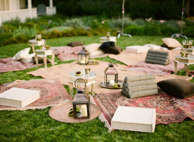 Rustic Ojai Garden Wedding Reception Decor Lanterns Rugs
