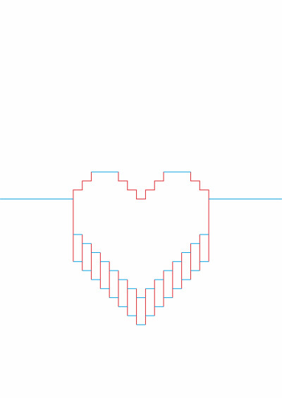 剪红线 折蓝线 可制作心型立体贺卡