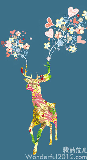 彩色鹿：灵动的鹿身和由鹿角延伸出的曲线，交杂出满满的爱。艺术家：吴健雄 www.5dfanr.com