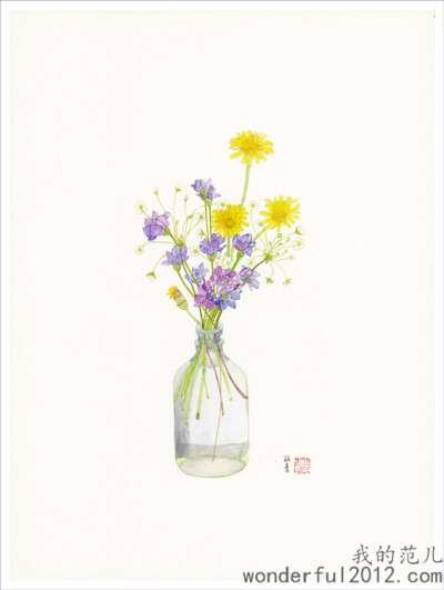 小野花：空旷的白色，经过几束野花的点缀，蓦然的，生命的气息扑面而来。艺术家：路丽清 www.5dfanr.com