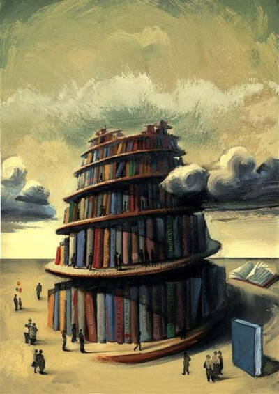 Biblioteca: Torre de Babel (ilustración de Fernando Vicente)