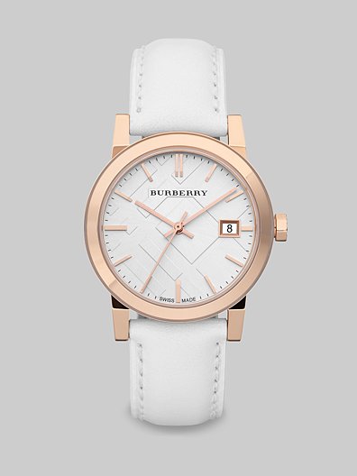 Burberry白色皮带玫瑰金表盘不锈钢女士手表