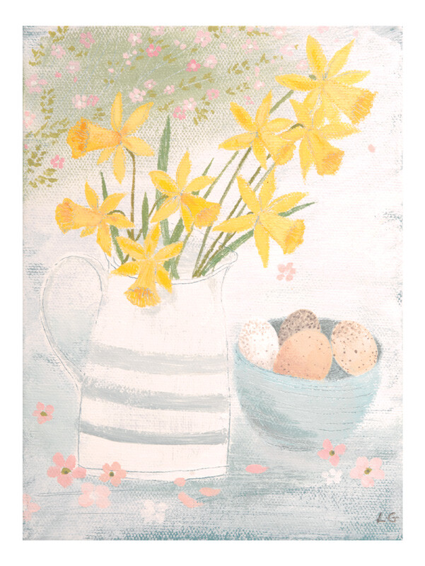 插畫家 Lucy Grossmith，水仙和斑點蛋