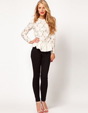 Image 4 of ASOS Heavy Lace Top With Peplum