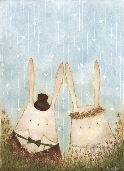 呆萌兔先生和呆萌兔小姐，呆萌的站在一起，好呆啊。~~~~【阿团丸子】