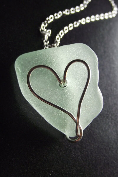Sea Glass Jewelry - Heart Necklace - I HEART RI